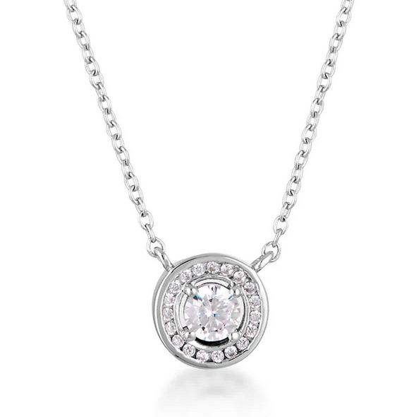 Milestone White Cubic Zirconia Halo Pendant - SS