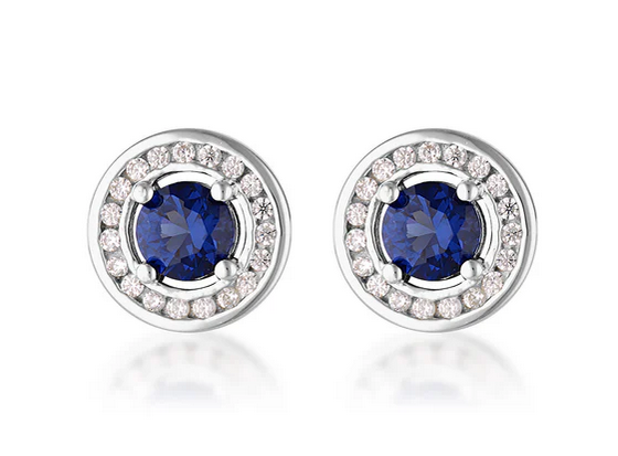 Sapphire Halo Earrings - SS - CZ
