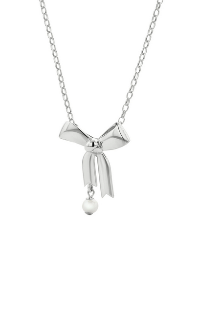 Bow Necklace with 5.5mm Fresh Water Pearl - Silver