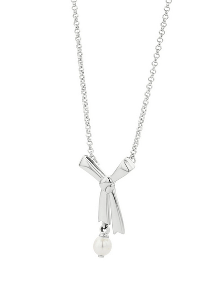 Pearl Bow Necklace - Silver
