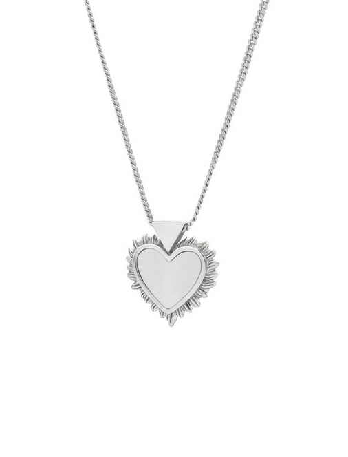 Flaming Mother Of Pearl Heart Necklace - Silver