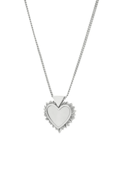 Runaway Flaming Mother Of Pearl Heart Necklace - Silver