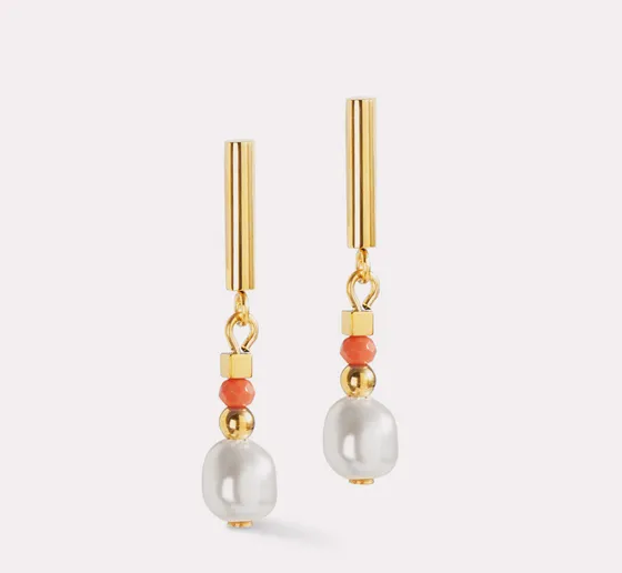 Coral Sunset Pearl Gold Earrings