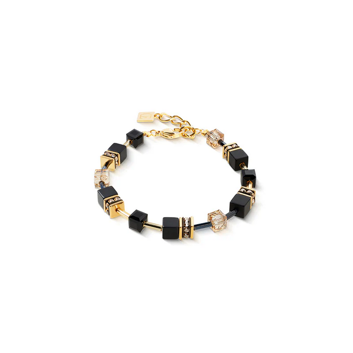 Natural Onyx & Gold Plated Stainless Steel Bracelet