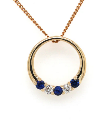 Sapphire and Diamond Pendant 5 x  Stone - 9ct YG