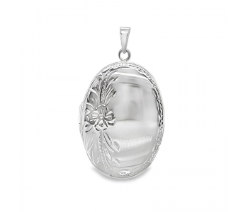 Engraved Oval Locket - Silver - 27x20mm