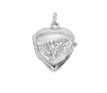 Miranda Engraved Heart Locket - Silver - 20x18mm
