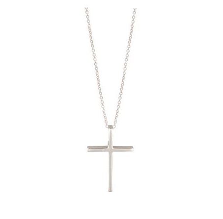 Plain Square Edge Cross Pendant – 24 x 16mm – Sterling Silver