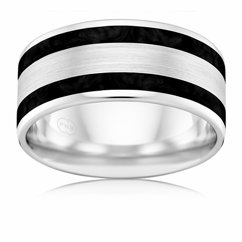 9ct White Gold Lux Fit Black Spectrum Dress Ring – 9.5mm - Size W.5