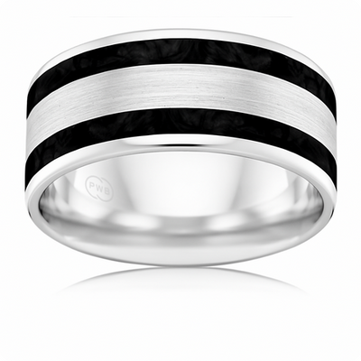 9ct White Gold Lux Fit Black Spectrum Dress Ring – 9.5mm - Size W.5