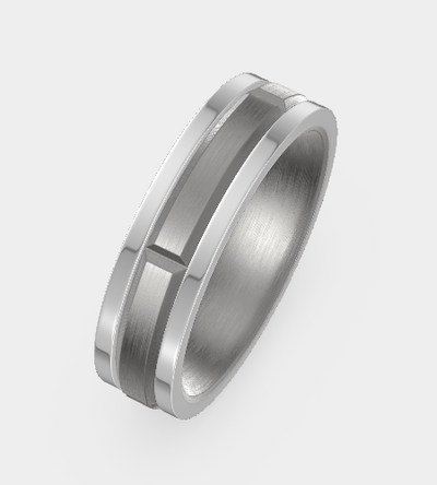 9ct White Gold & Titanium Geo Wedding Band – 6mm – Size Z+1