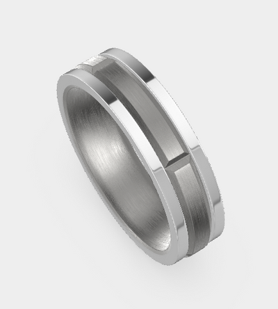 9ct White Gold & Titanium Geo Wedding Band – 6mm – Size Z+1