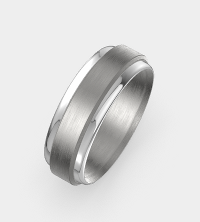 Titanium & 9ct White Gold Gents Wedding Band – 7mm (Size V)