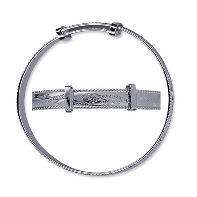 Baby Rope Edge Engraved Expanding Bangle - 5mm - SS