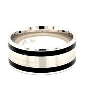 9ct White Gold Lux Fit Black Spectrum Dress Ring – 9.5mm - Size W.5