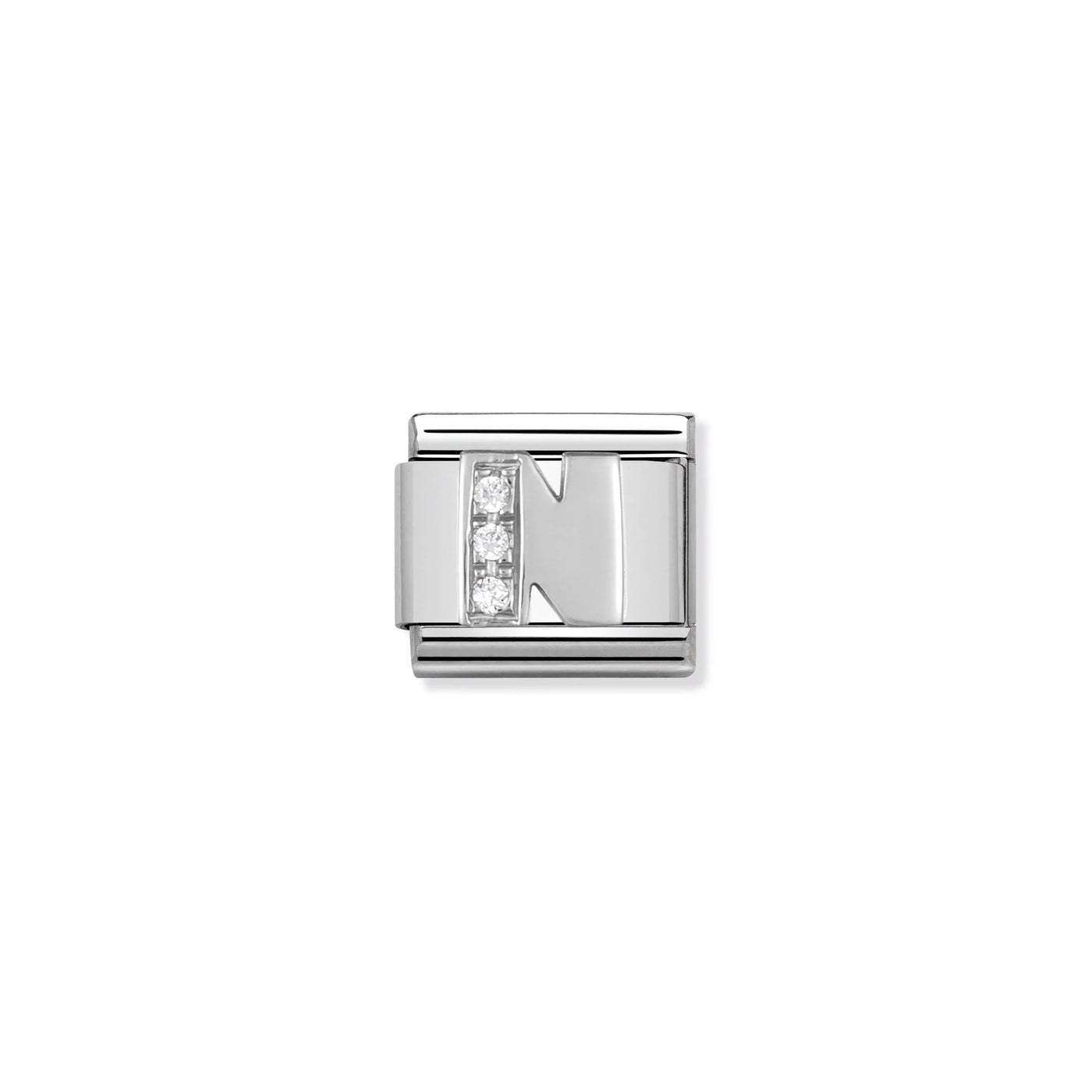 Letter N Silver CZ Charm