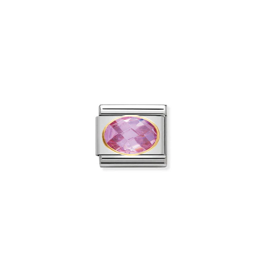 Pink Faceted Cubic Zirconia on stainless steel.