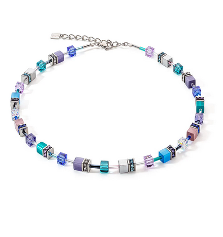 Geo Cube Purple, Blue & Silver Necklace