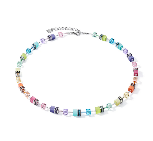 Geo Cube Soft Rainbow Long Necklace