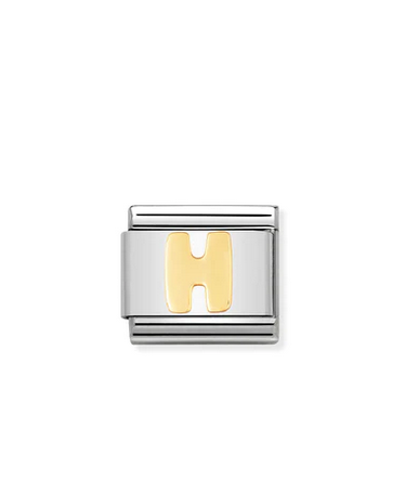 Letter H Alphabet symbol in 18K gold on stainless steel.