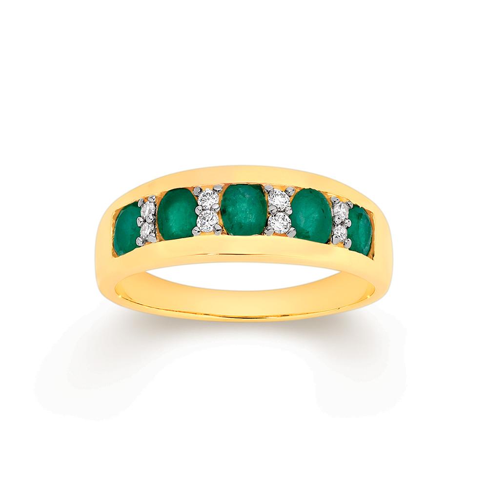 Emerald & diamond band 9ct gold